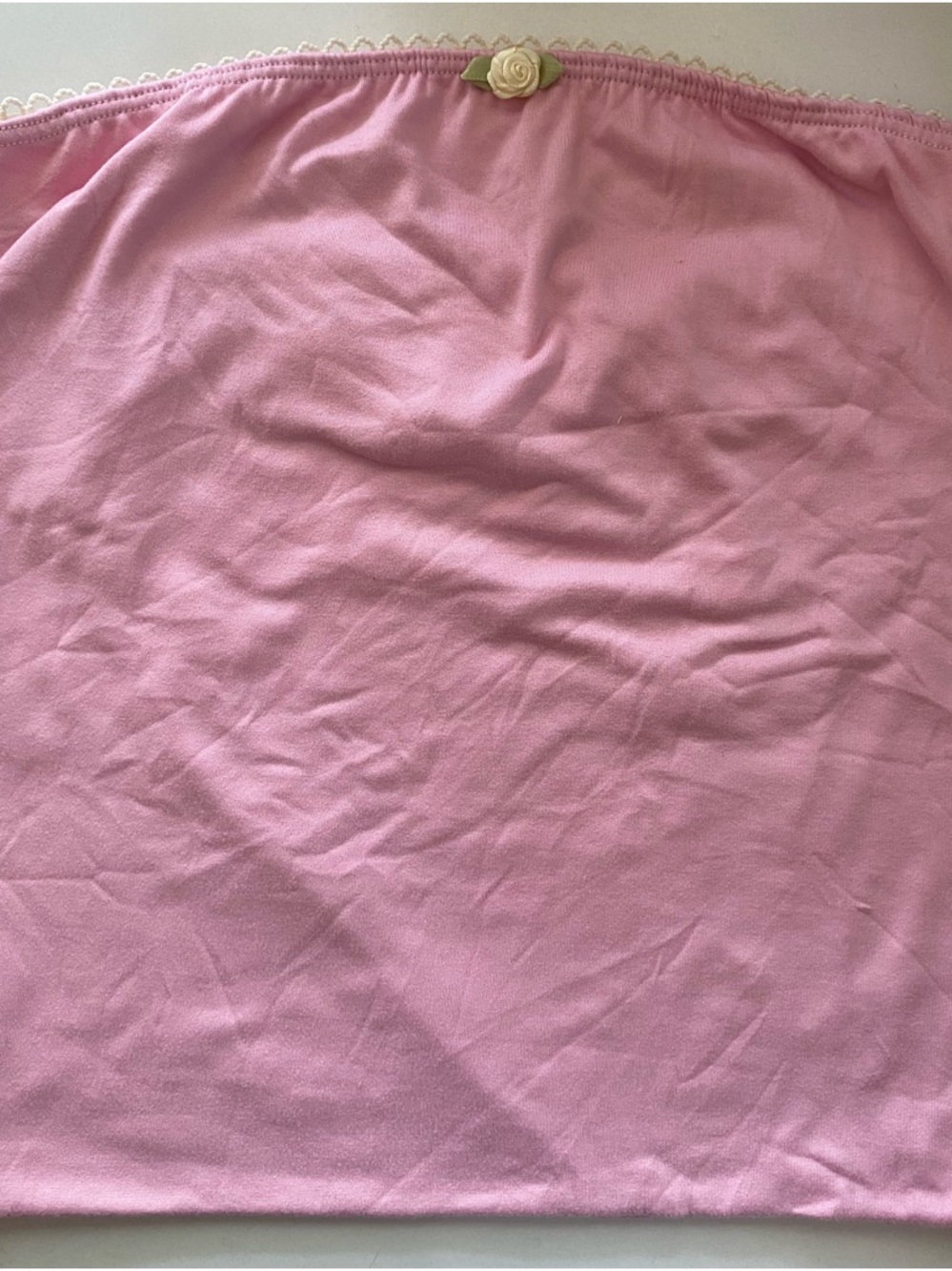 Strapless Pink Tube Top with Decorative Rose Trim